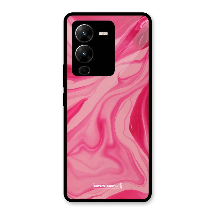 Sizzling Pink Marble Texture Glass Back Case for Vivo V25 Pro