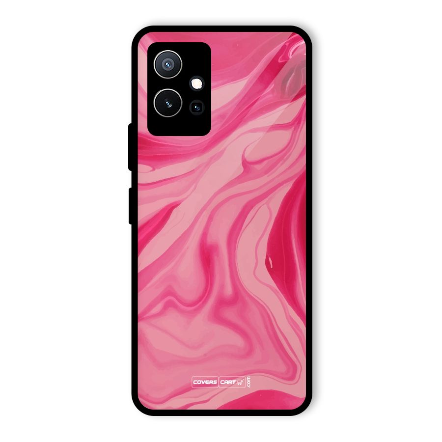 Sizzling Pink Marble Texture Glass Back Case for Vivo Y75 5G