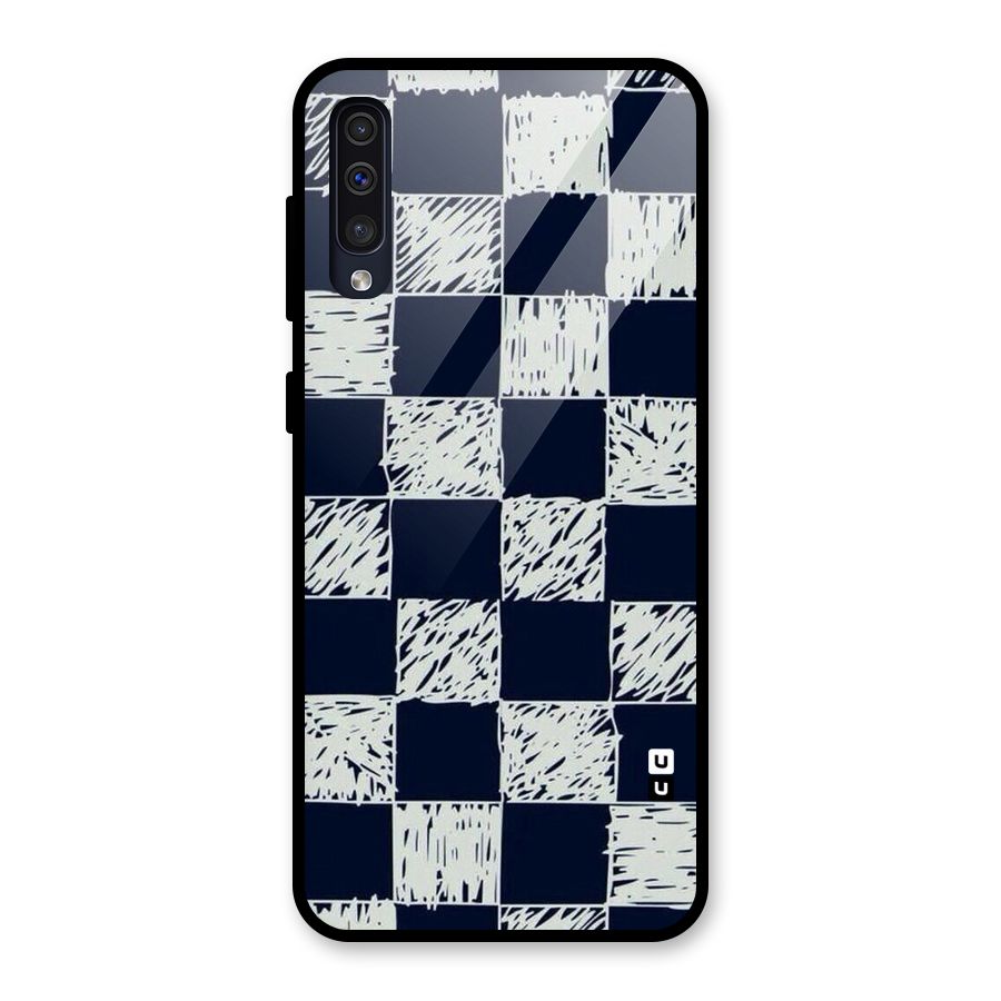 Sketchy Check Design Glass Back Case for Galaxy A50