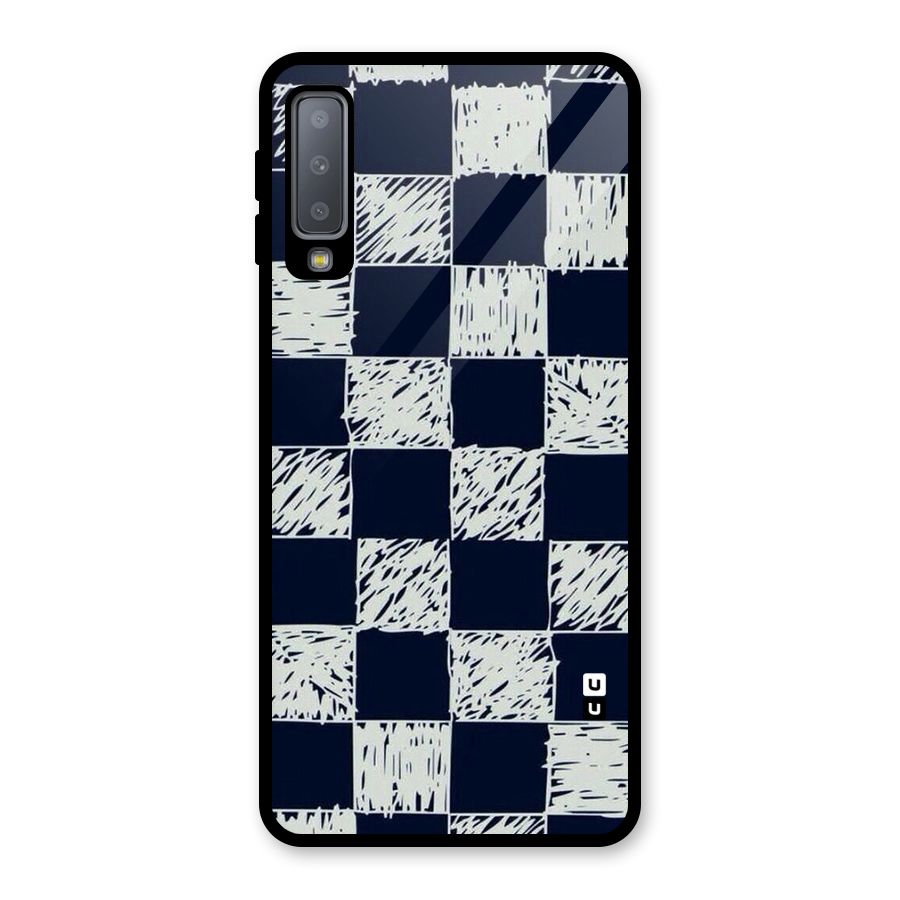 Sketchy Check Design Glass Back Case for Galaxy A7 (2018)