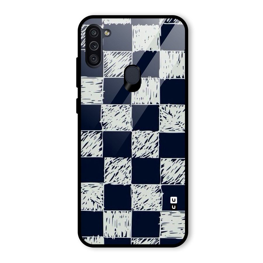 Sketchy Check Design Glass Back Case for Galaxy M11