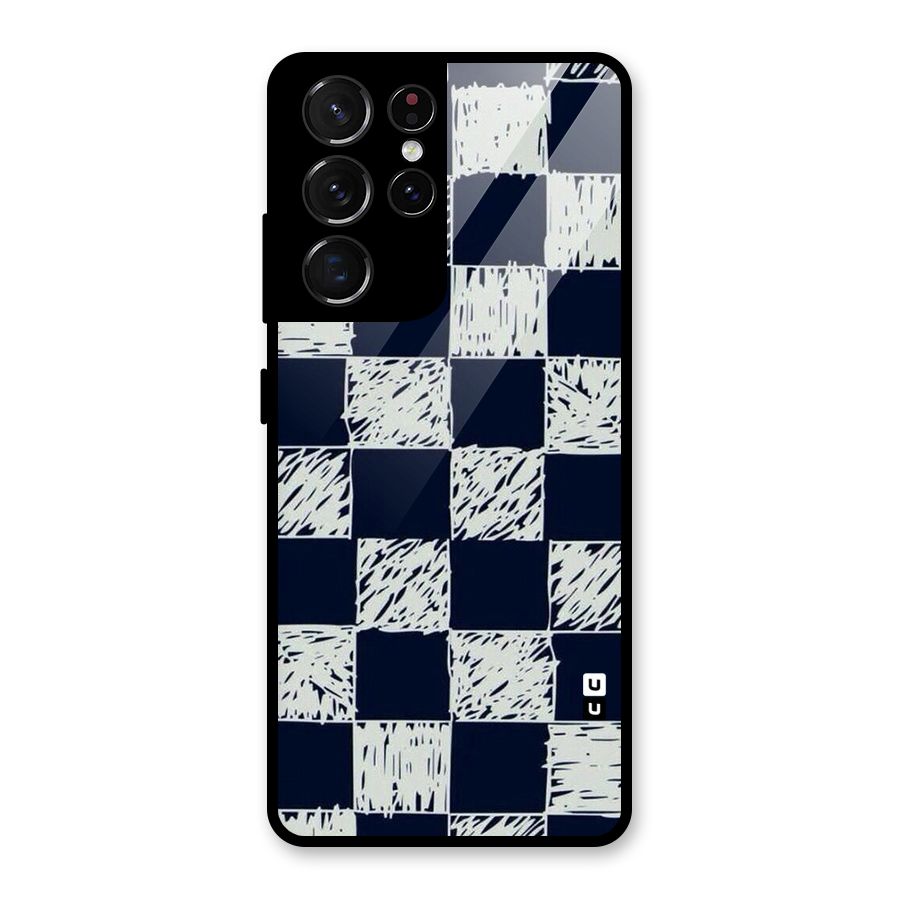 Sketchy Check Design Glass Back Case for Galaxy S21 Ultra 5G