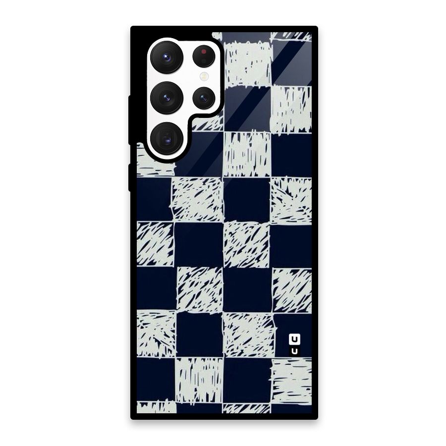 Sketchy Check Design Glass Back Case for Galaxy S22 Ultra 5G