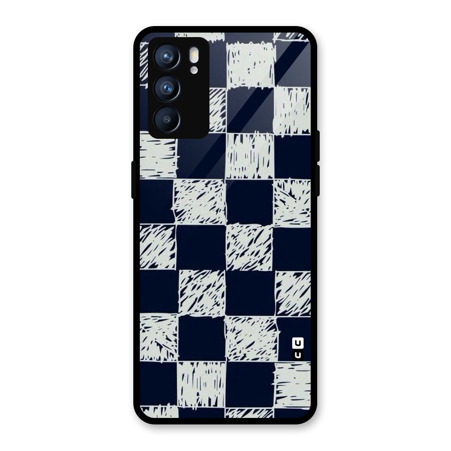 Sketchy Check Design Glass Back Case for Oppo Reno6 5G