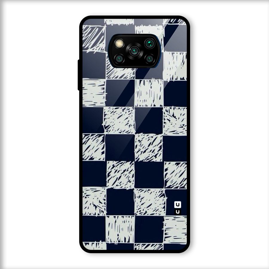 Sketchy Check Design Glass Back Case for Poco X3