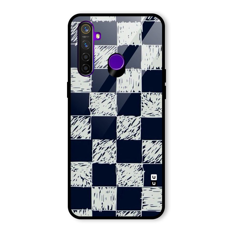 Sketchy Check Design Glass Back Case for Realme 5 Pro