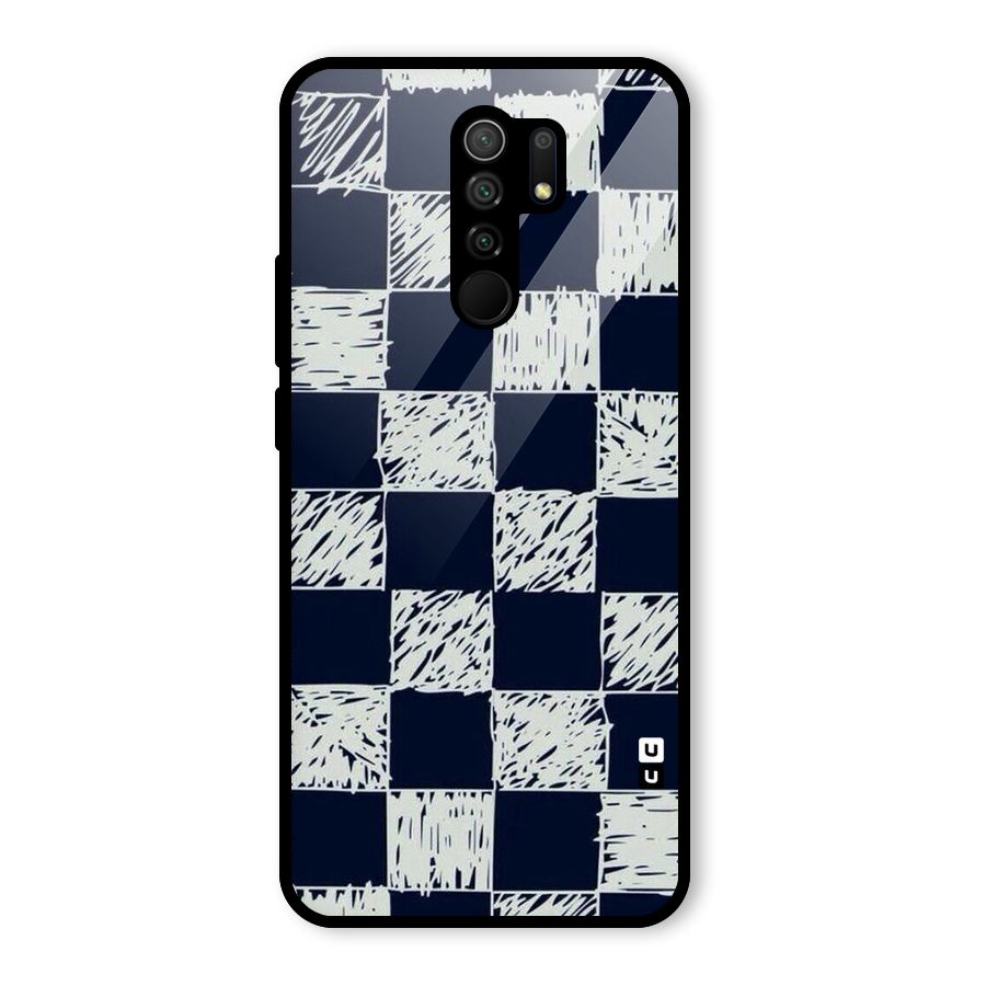 Sketchy Check Design Glass Back Case for Redmi 9 Prime