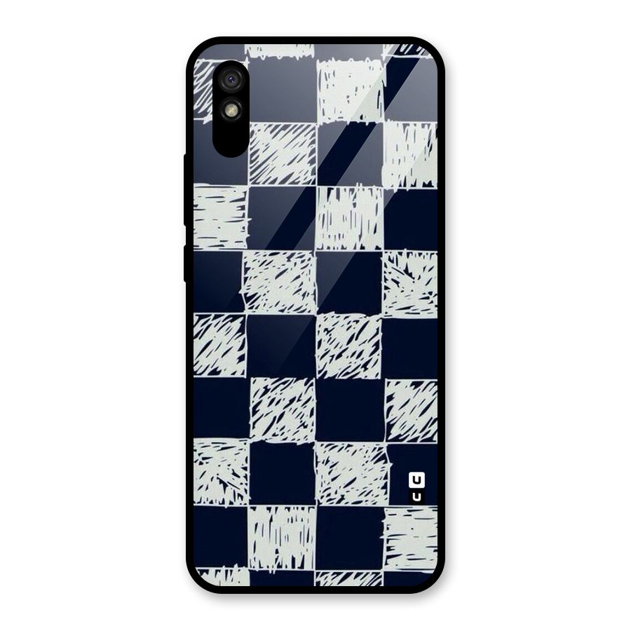 Sketchy Check Design Glass Back Case for Redmi 9i