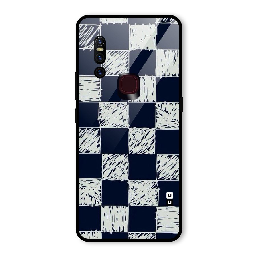 Sketchy Check Design Glass Back Case for Vivo V15