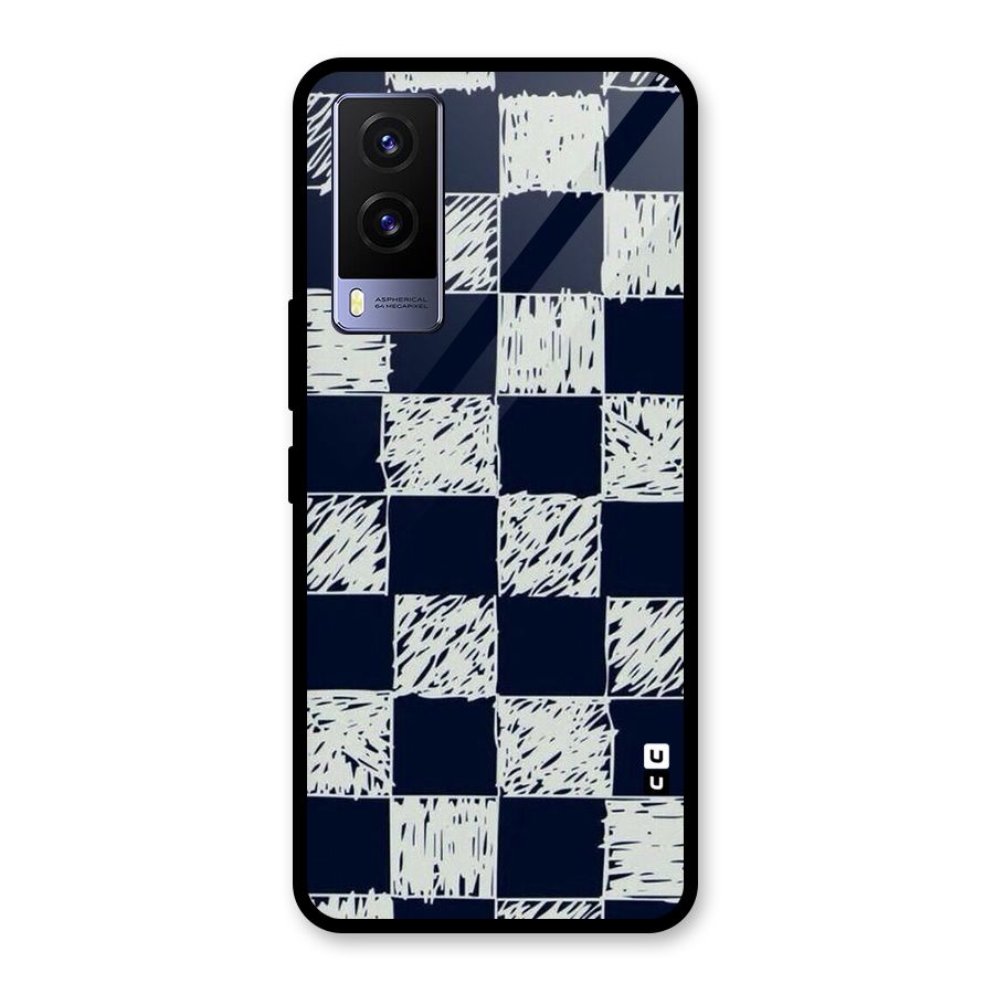 Sketchy Check Design Glass Back Case for Vivo V21e 5G