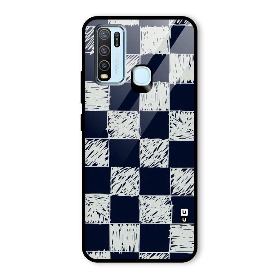 Sketchy Check Design Glass Back Case for Vivo Y30
