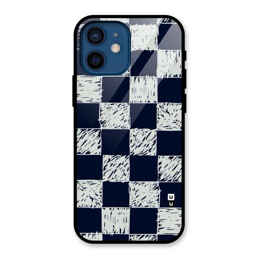 Sketchy Check Design Glass Back Case for iPhone 12 Mini
