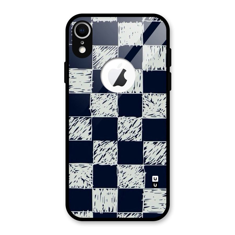 Sketchy Check Design Glass Back Case for iPhone XR Logo Cut