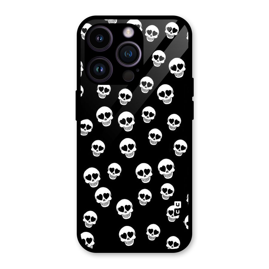 Skull Heart Glass Back Case for iPhone 14 Pro
