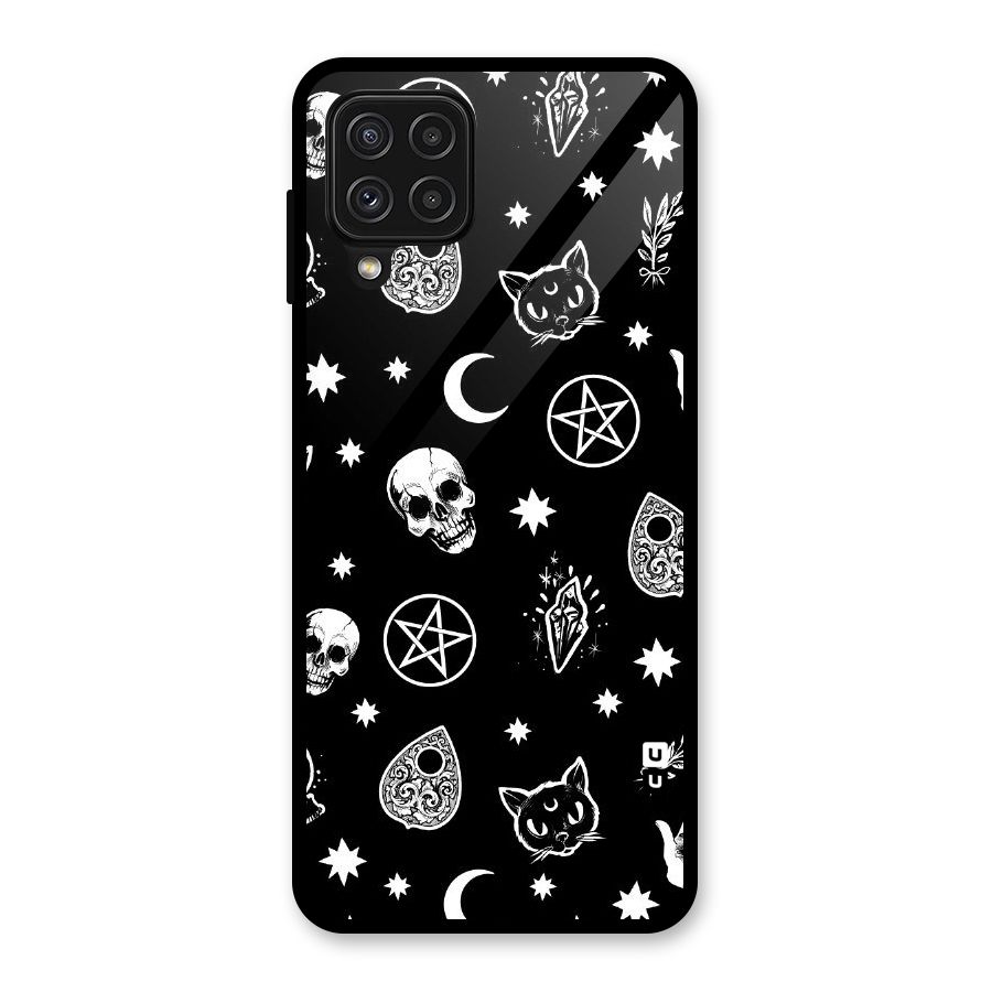 Skull Moon Design Glass Back Case for Galaxy A22 4G
