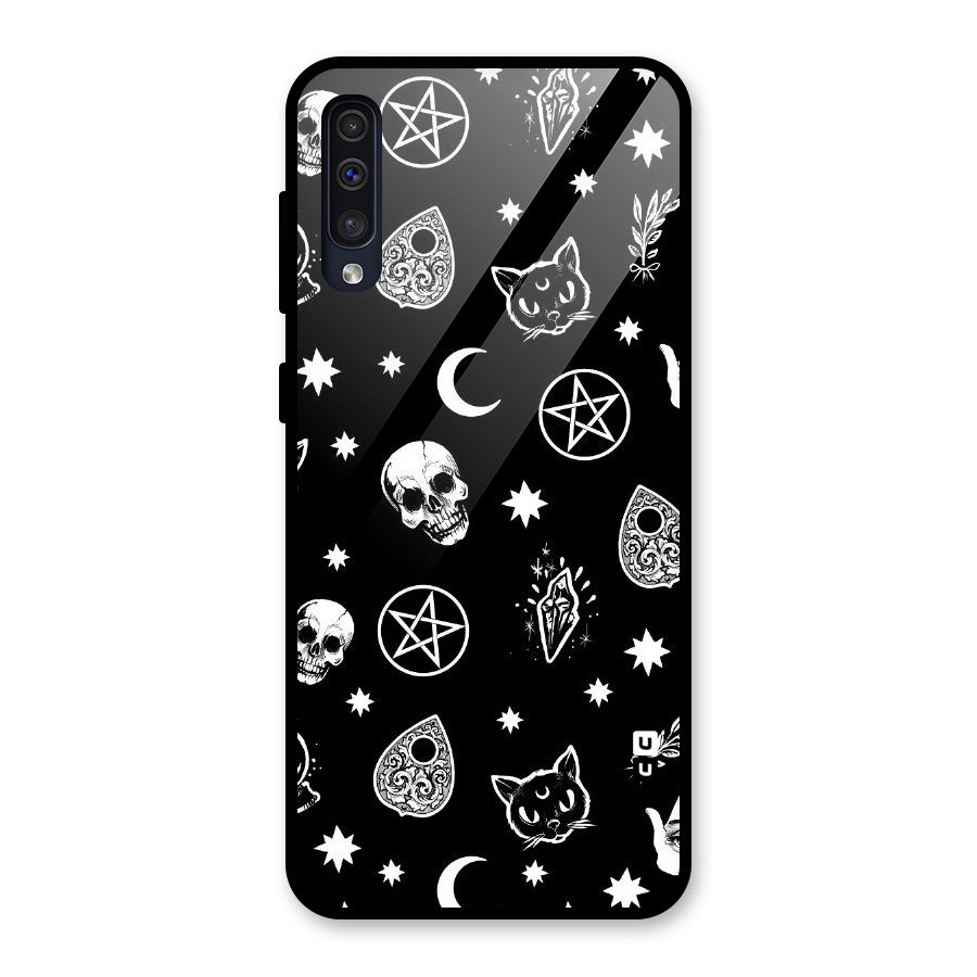 Skull Moon Design Glass Back Case for Galaxy A50