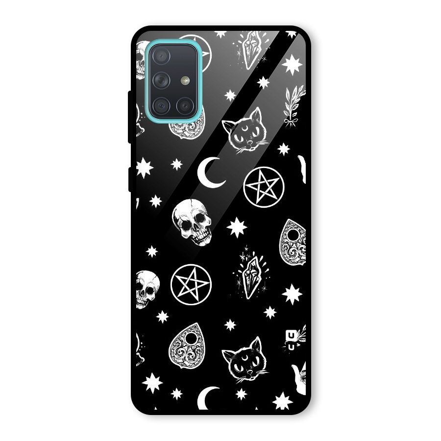 Skull Moon Design Glass Back Case for Galaxy A71