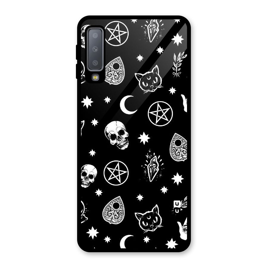 Skull Moon Design Glass Back Case for Galaxy A7 (2018)