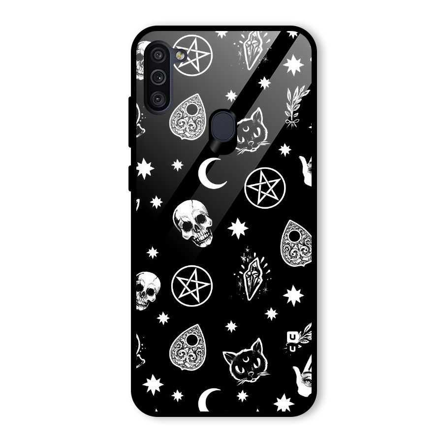 Skull Moon Design Glass Back Case for Galaxy M11