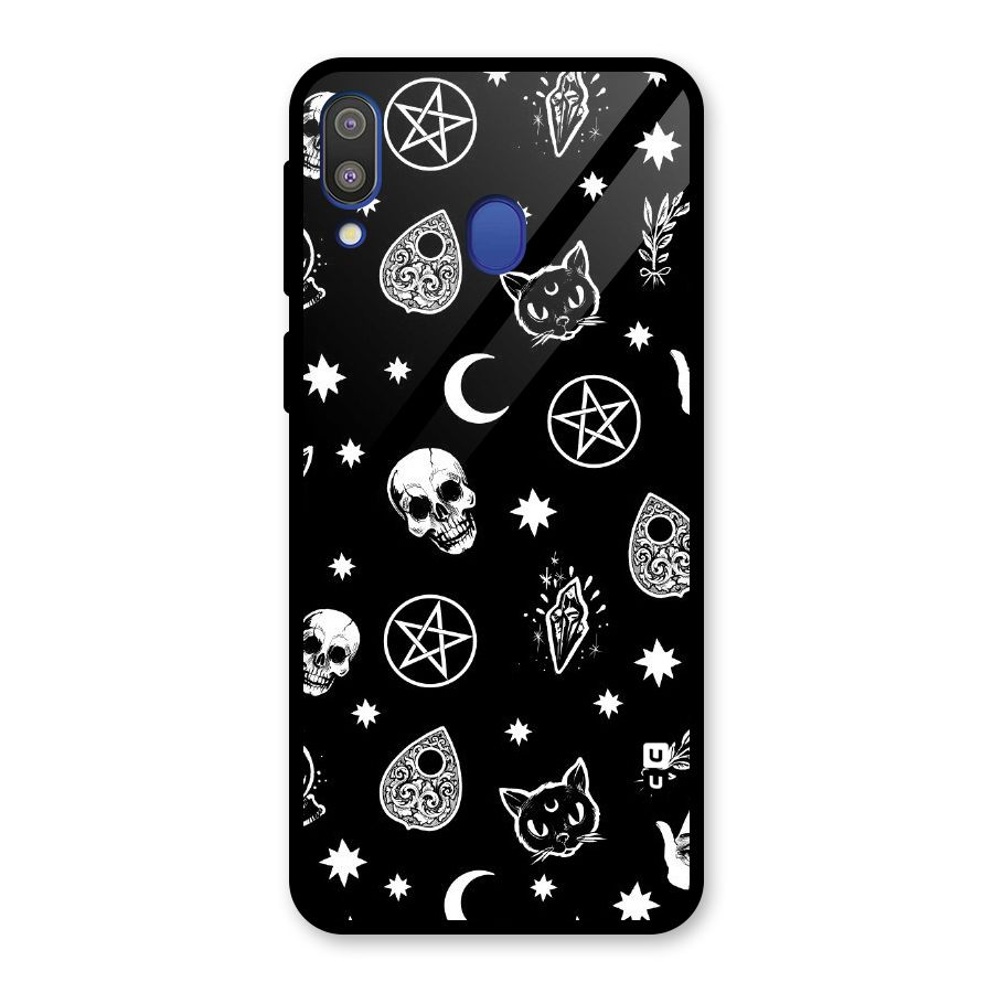 Skull Moon Design Glass Back Case for Galaxy M20
