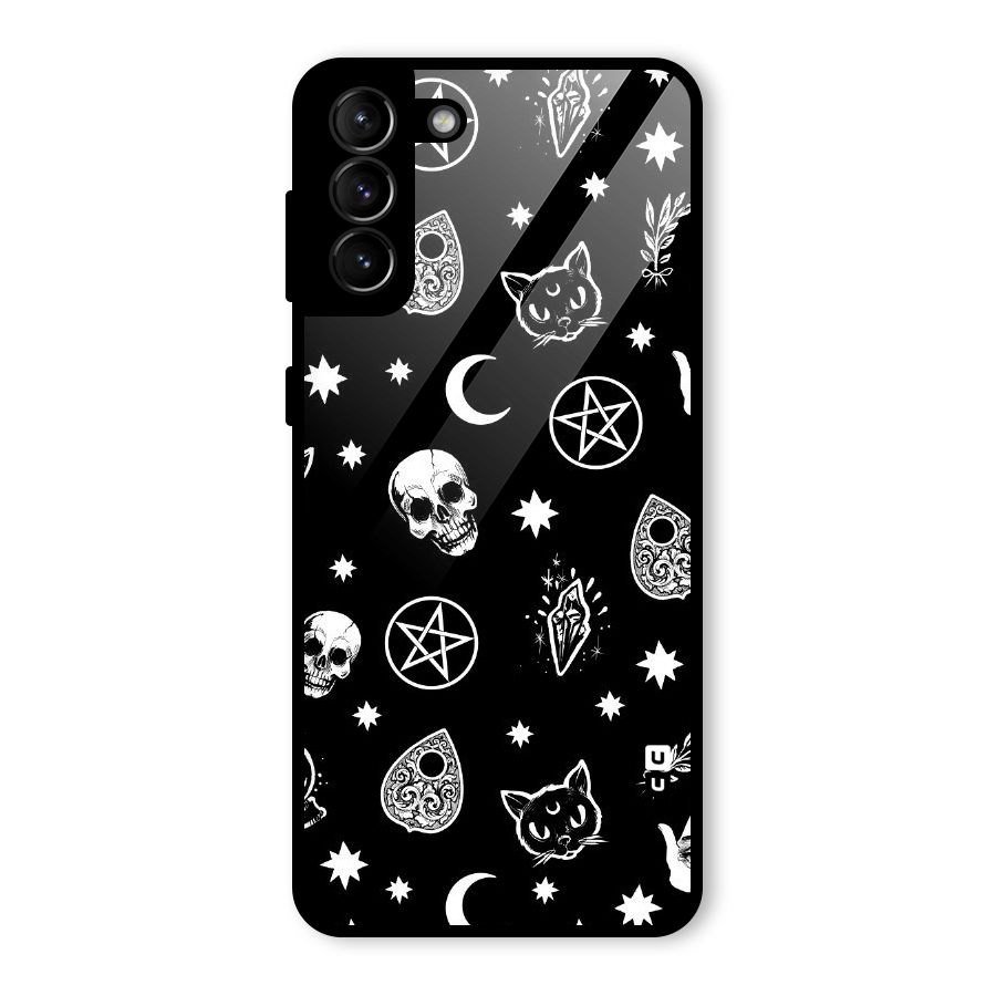 Skull Moon Design Glass Back Case for Galaxy S21 Plus