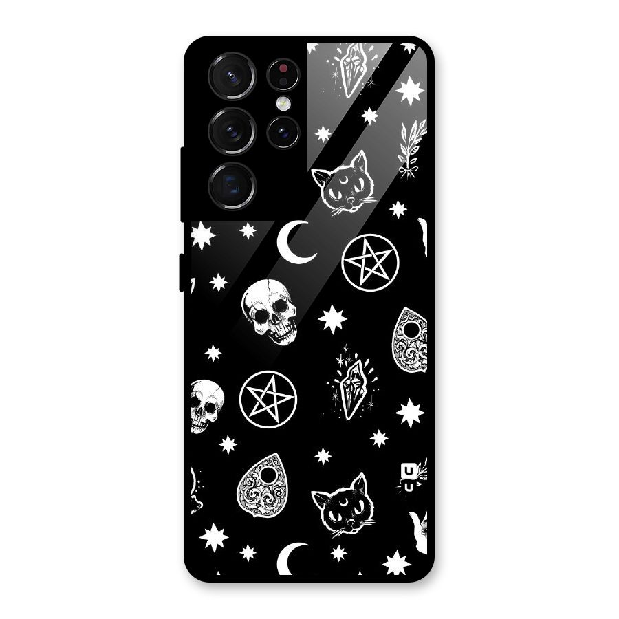 Skull Moon Design Glass Back Case for Galaxy S21 Ultra 5G