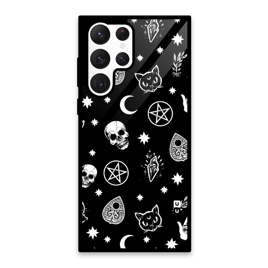 Skull Moon Design Glass Back Case for Galaxy S22 Ultra 5G