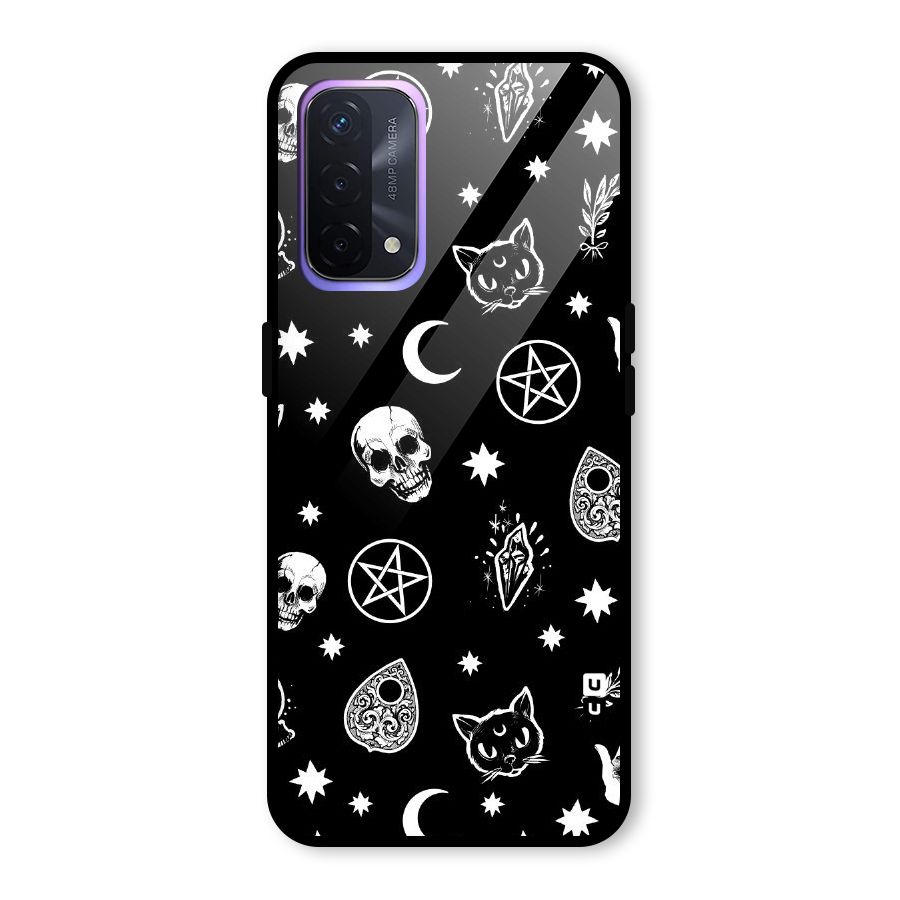 Skull Moon Design Glass Back Case for Oppo A74 5G