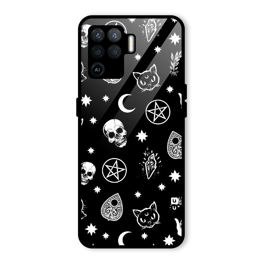 Skull Moon Design Glass Back Case for Oppo F19 Pro