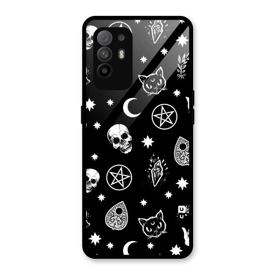 Skull Moon Design Glass Back Case for Oppo F19 Pro Plus 5G