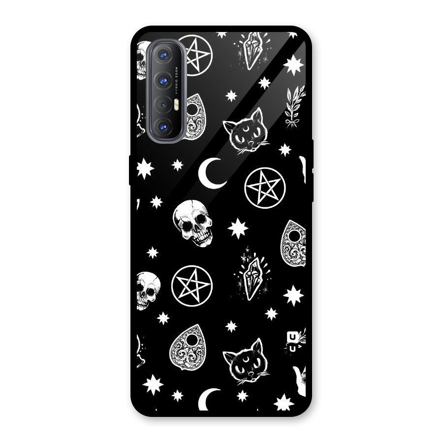 Skull Moon Design Glass Back Case for Oppo Reno3 Pro