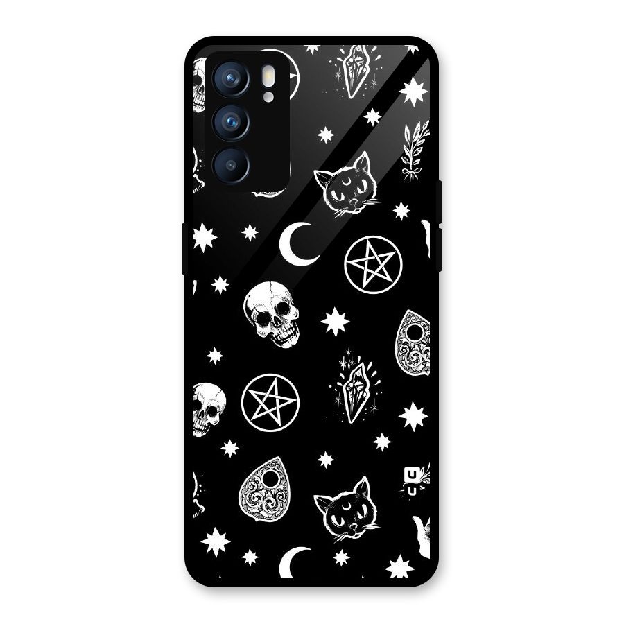 Skull Moon Design Glass Back Case for Oppo Reno6 5G