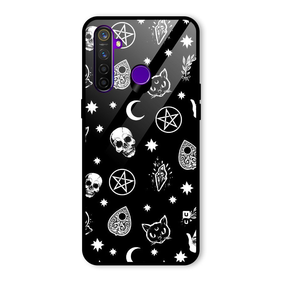 Skull Moon Design Glass Back Case for Realme 5 Pro