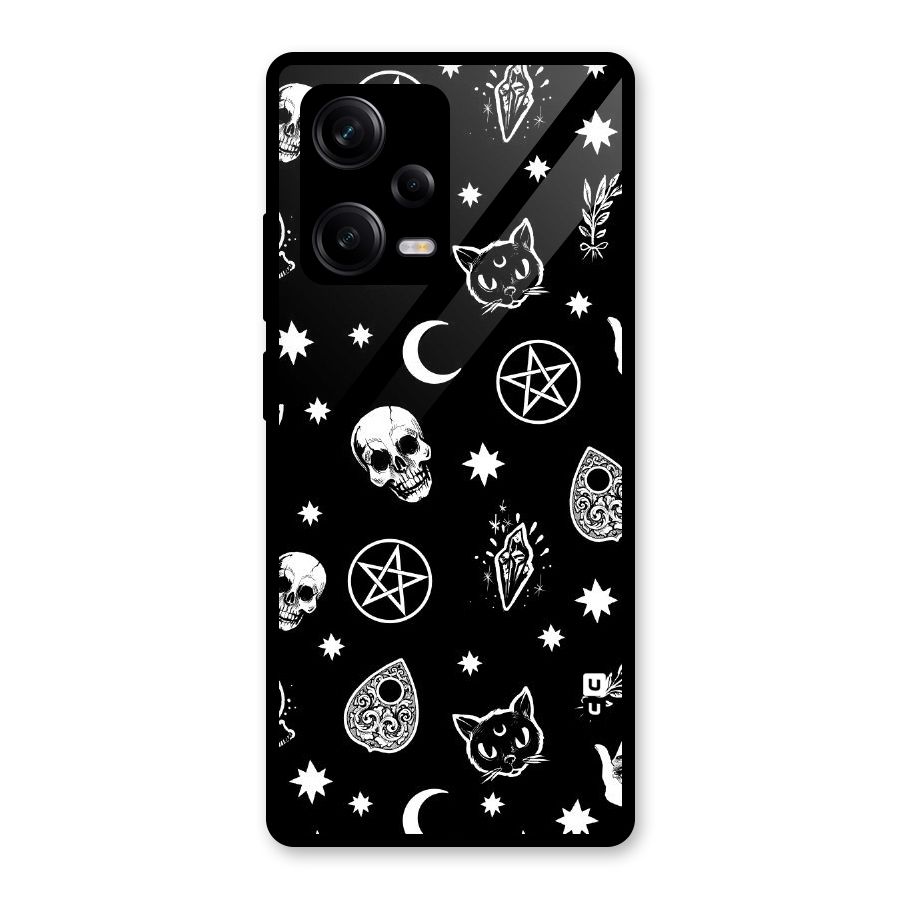 Skull Moon Design Glass Back Case for Redmi Note 12 Pro