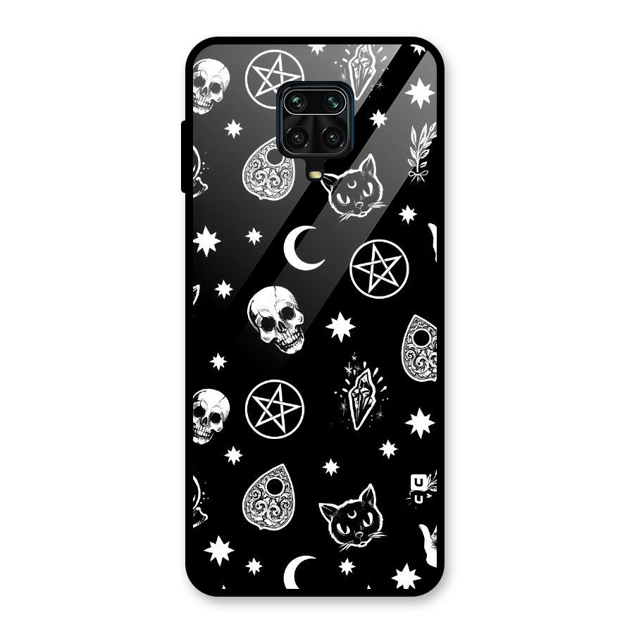 Skull Moon Design Glass Back Case for Redmi Note 9 Pro