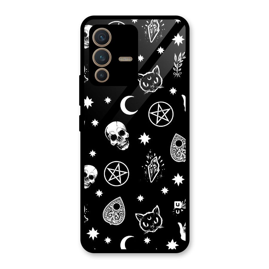 Skull Moon Design Glass Back Case for Vivo V23 5G