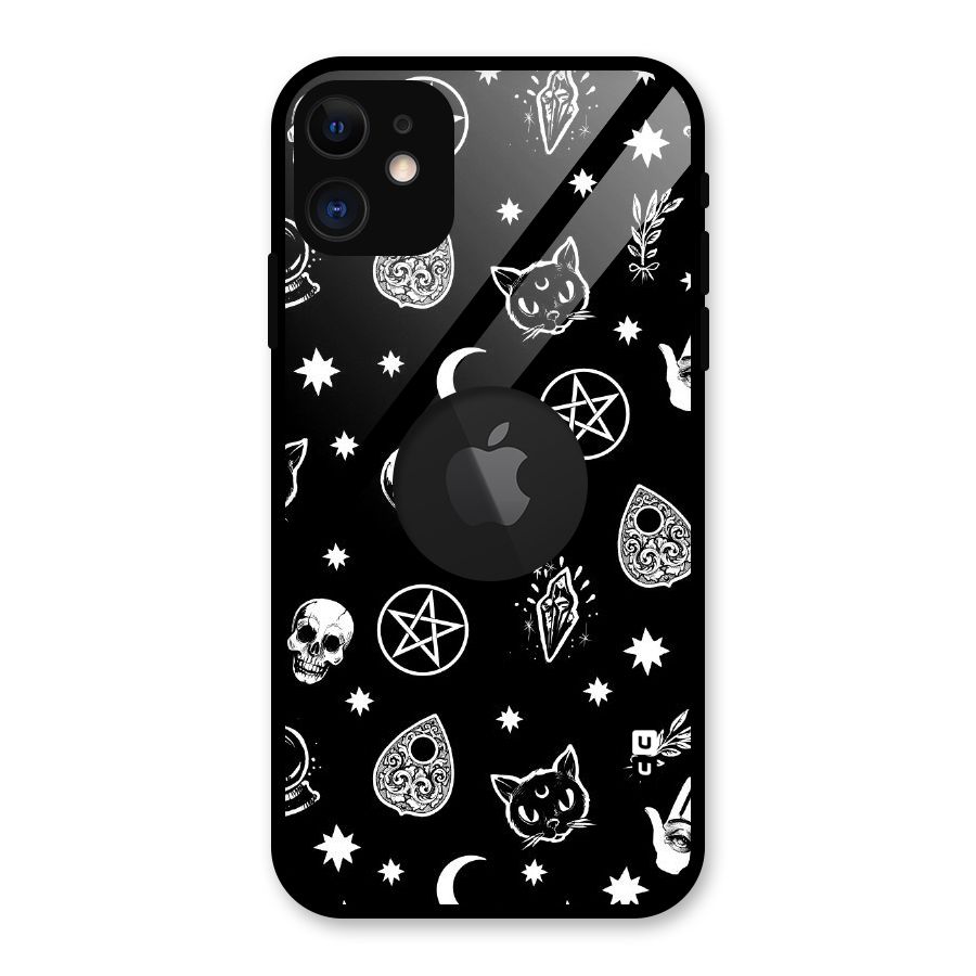 Skull Moon Design Glass Back Case for iPhone 11 Logo Cut