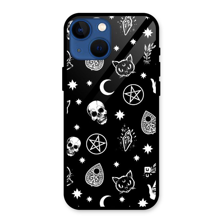Skull Moon Design Glass Back Case for iPhone 13 Mini