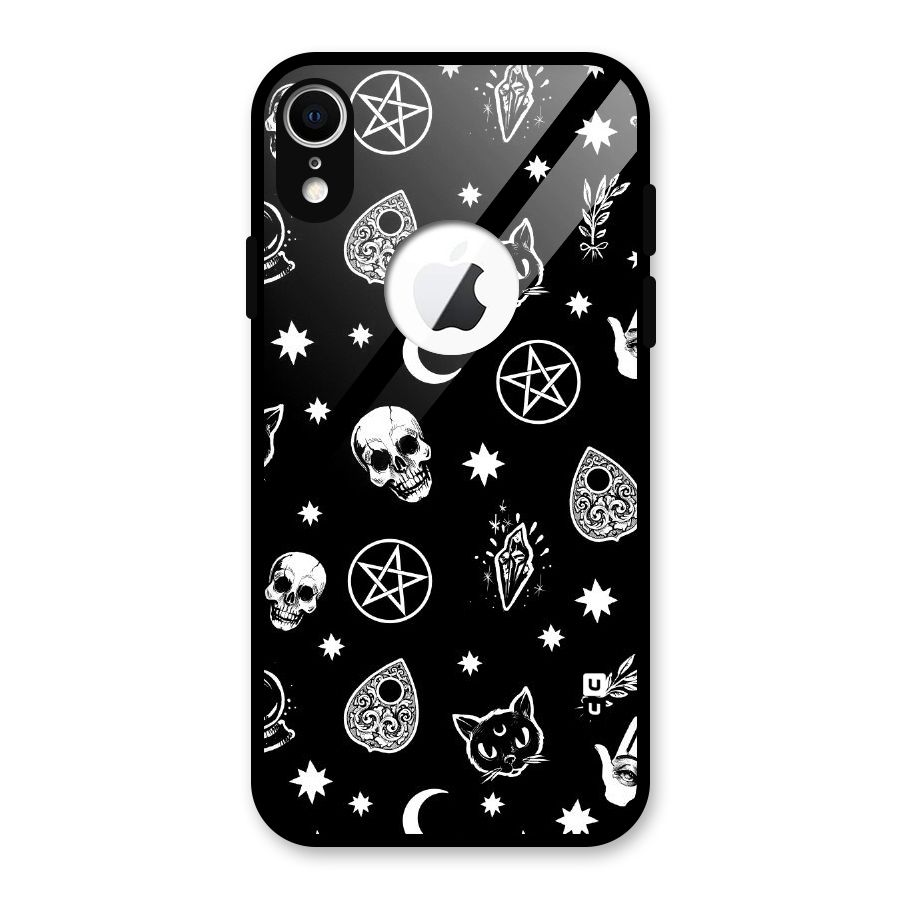 Skull Moon Design Glass Back Case for iPhone XR Logo Cut