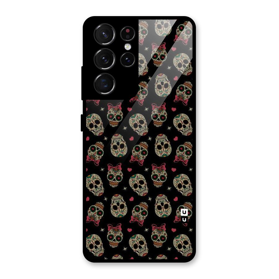 Skull Pattern Glass Back Case for Galaxy S21 Ultra 5G