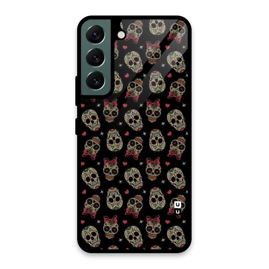 Skull Pattern Glass Back Case for Galaxy S22 5G