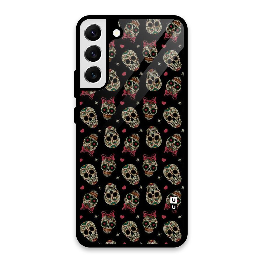 Skull Pattern Glass Back Case for Galaxy S22 Plus 5G
