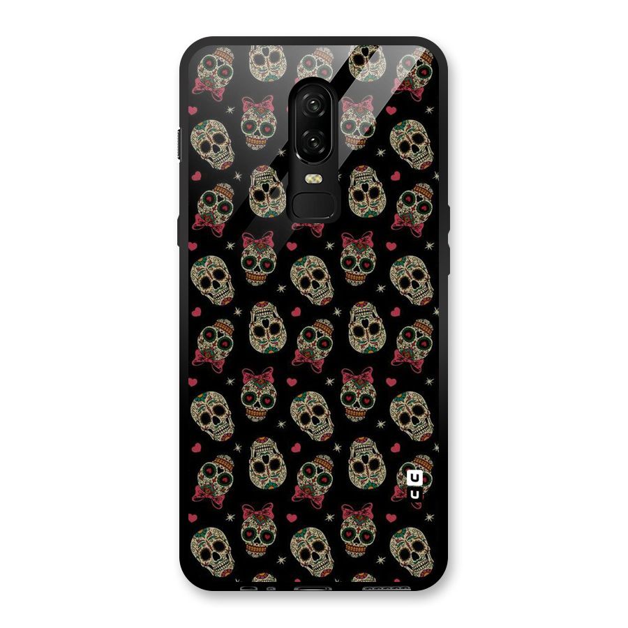 Skull Pattern Glass Back Case for OnePlus 6