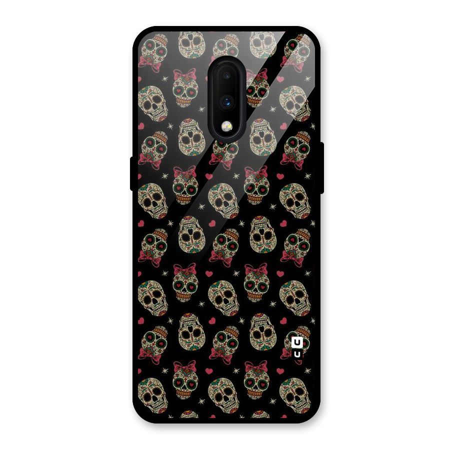 Skull Pattern Glass Back Case for OnePlus 7