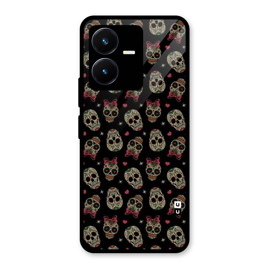 Skull Pattern Glass Back Case for Vivo Y22