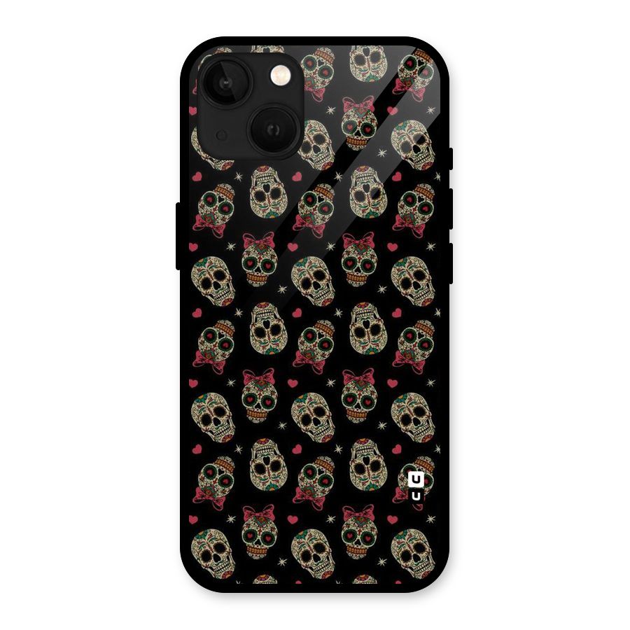 Skull Pattern Glass Back Case for iPhone 13