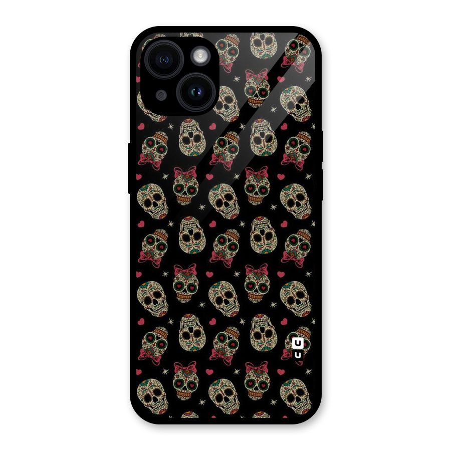 Skull Pattern Glass Back Case for iPhone 14