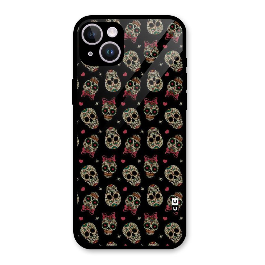 Skull Pattern Glass Back Case for iPhone 14 Plus