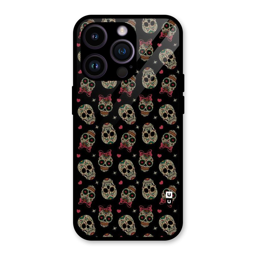 Skull Pattern Glass Back Case for iPhone 14 Pro