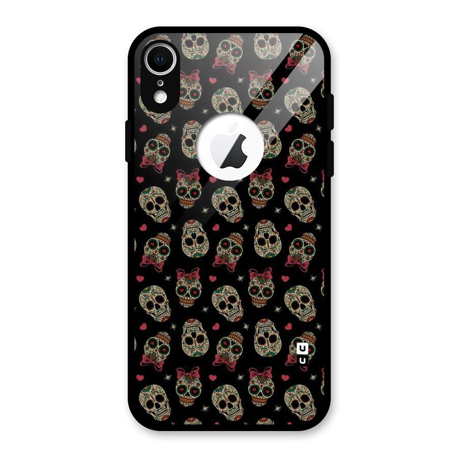 Skull Pattern Glass Back Case for iPhone XR Logo Cut